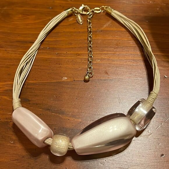 Chico’s pink odd shaped beads wire like necklace - Picture 3 of 6